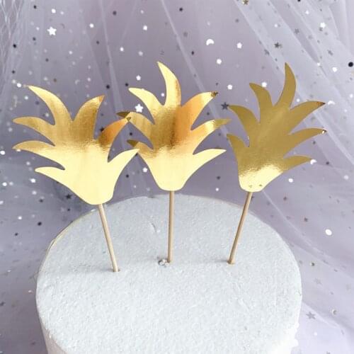 3pcs/set Gold Monstera Leaves Cake Topper for Jungle Party Happy Birthday Cake Topper Baby Shower Sequin Tropical Plants Green