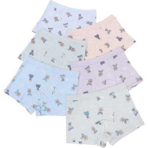 5pcs/Lot Four Seasons Wear High Quality 95%Cotton Cartoon Boys Lycra Cute Bear Cotton Underwear Set Childrens Flat Underwear
