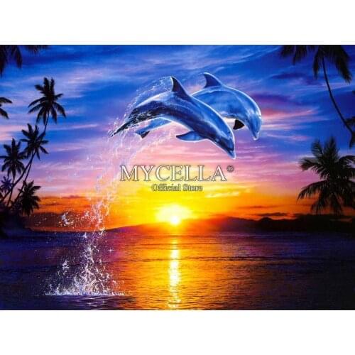 Dolphins 5D DIY Diamond Painting Cross Stitch Wall Art Needlework Diamond Mosaic Full Round Diamond Embroidery Home Decoration