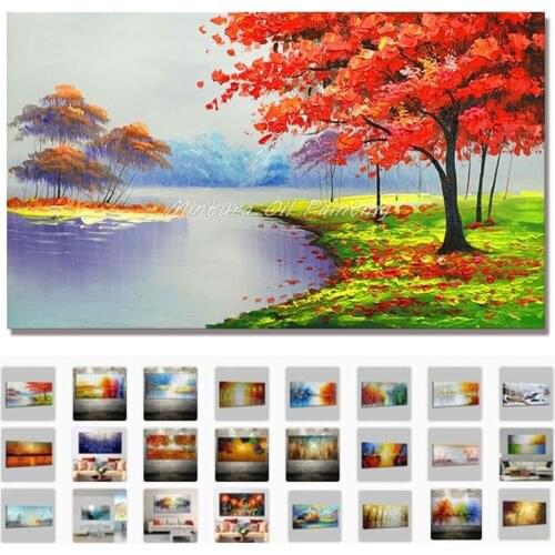 Large Hand Painting Modern Abstract Landscape Lakes And Mountains Palette Knife Oil Painting On Canvas For Wall Decor