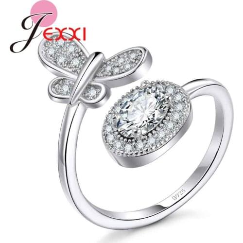 Brand Statement Adjustable Butterfly/Round Rings For Women Female Best Gifts 925 Sterling Silver Cubic Zirconia Anillos