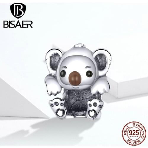Animal Charms BISAER 925 Sterling Silver Baby Koala Beads Charms fit Charm Bracelets Silver 925 Jewelry Making ECC1304
