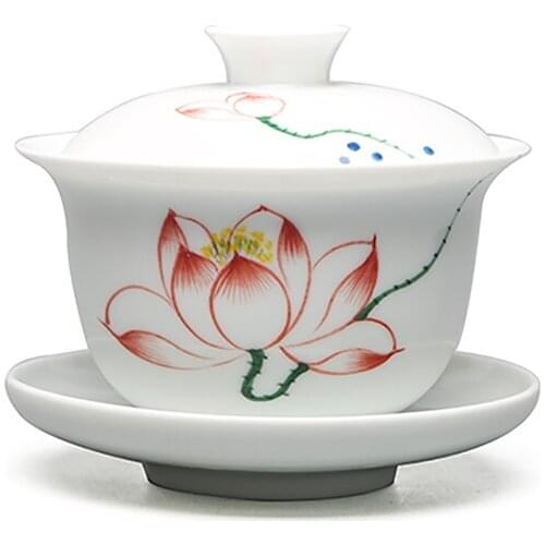 Tea tureen Gaiwan Teacup White Porcelain Tea Set Large Respect Bowl Blue And Hand-painted Kung Fu Single Sancai Bowl Drinkware