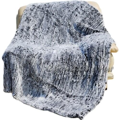 CX-D-92C 122X183CM Black Frost Custom Made Rex Rabbit Fur Knitted Fur Throw
