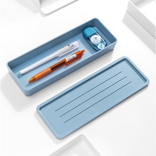 DELI NUSIGN NS024 Pencil box Pen container desktop plastic pencil cases with cap student supplies stationery hard box blue pink