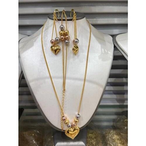 High-End Love Temperament Bride 24K Arab Dubai Jewelry Real Gold Plated Jewelry Wedding Set Necklace Earring Bracelet Lady Set