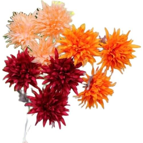 10P Fake Golden Anemone Flower (3 Heads/Piece) 26.77" Length Simulation Dahlia for Wedding Centerpiece