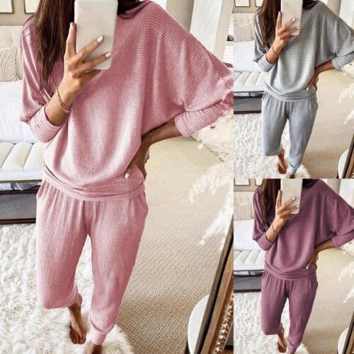 2pcs Solid Color Two Piece Set Women Outfits Long Sleeve Top Pullovers Loose Long Pants Sweatpants Pants Set Women Tracksuits