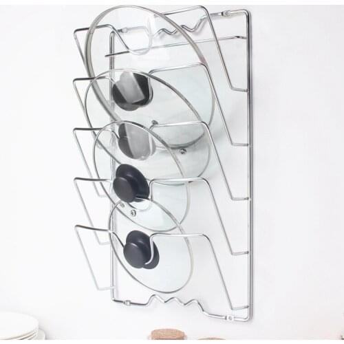 Kitchen Wall Hanging Pot Cover Rack 5-Layer Pot Lid Storage Rack Metal Multifunctional Pot Cover Rack Stand Spoon Holder