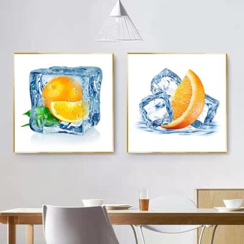 Frozen Fruit Modern Fashion Canvas Painting Lemon Watermelon Ice Cube Fruit Vegetable Food Decoration Poster Kitchen Restaurant