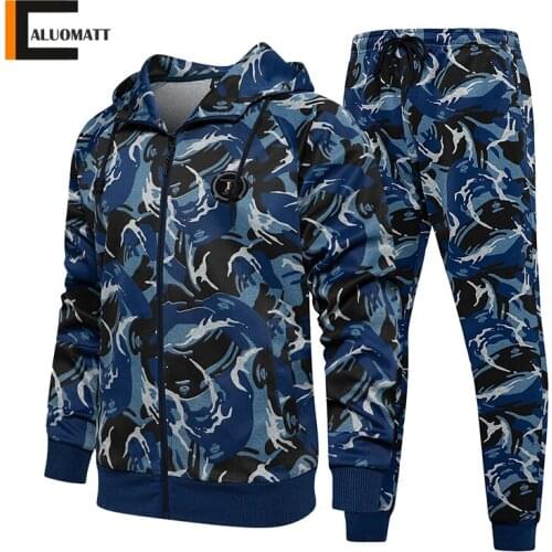 2021 Autumn Tracksuit Mens Patchwork Casual Jogging Fitness Zipper Jacket 2 Pieces Set Hip Hop Camouflage Sets Men Sportswear