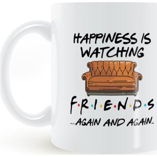 New Friends TV Show Series White Ceramic Coffee Tea Cup Mug Cartoon Happiness is watching tv shows friends