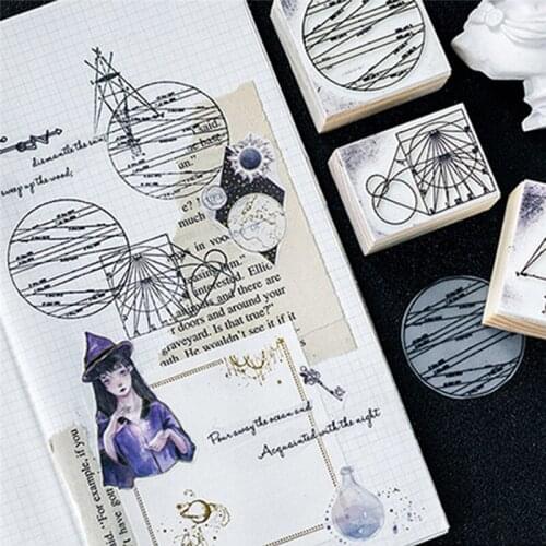 New Hot Sale DIY Photo Album Card Decoration Craft Wooden Rubber Stamp Toy Geometric Celestial Series Boxes Wood Stamp Scrapbook