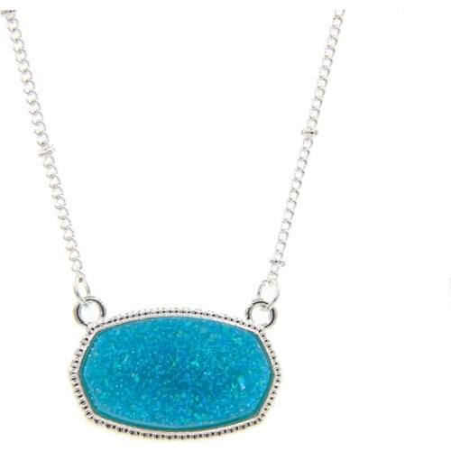 Resin Oval Druzy Pendant Necklace silvery colour chain Drusy Hexagon style Necklaces luxury designer brand jewelry for women