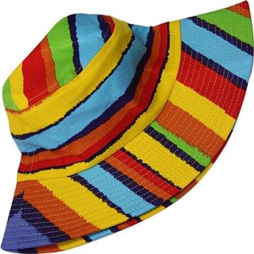 Mens Womens Bucket Hats Sun Caps Couples Parent-Child Travel Sunshade Beach Hat Trendy Stitching Rainbow Hats Performance Hats