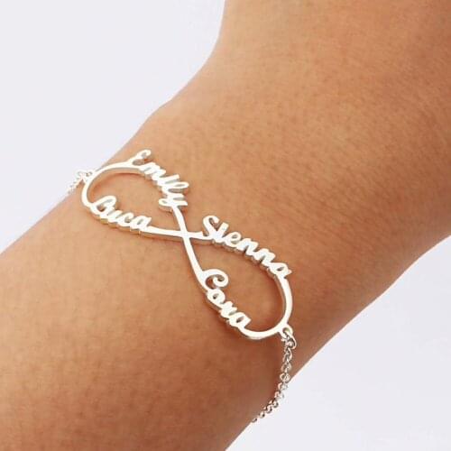 Personalized Heart Bracelet Geometry Infinite Charm Gold Color Jewelry Bangle Four Names Bracelets Sister Gift