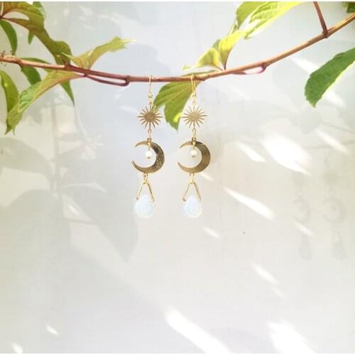 Meteor / Crescent Earrings / Brass Earrings / Bohemian Fashion Jewelry / Celestial Sun Earrings / Aesthetic Jewelry