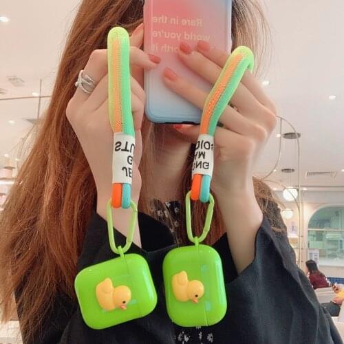 Stylish Candy Colors Cute duck Soft Earphone Case For Airpods 1 2 pro Keychain Bluetooth Headest Protective Cover For Airpods