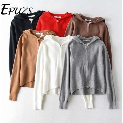 Women Knitted Sweater Vintage Slim Long Sleeve Solid Hoodies Casual Fashion Loose Zipper Crop Tops Cardigan Sweater