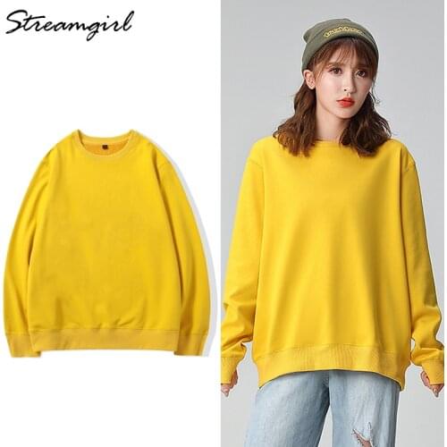 Oversize Sweatshirt Women Pullover Plus Size Spring Autumn Solid Yellow Women Sweatshirt Cotton Thin Sweatshirts Ladies 2020