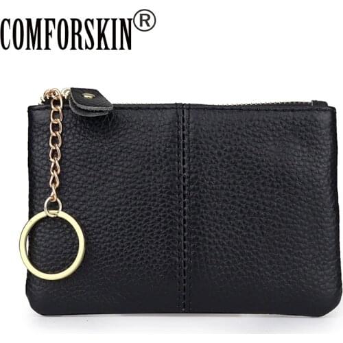 COMFORSKIN Genuine Leather Coin Purse Multi-function Key Wallet Fashion Key Chain Factory Price On Sale Cowhide Zipper Purse