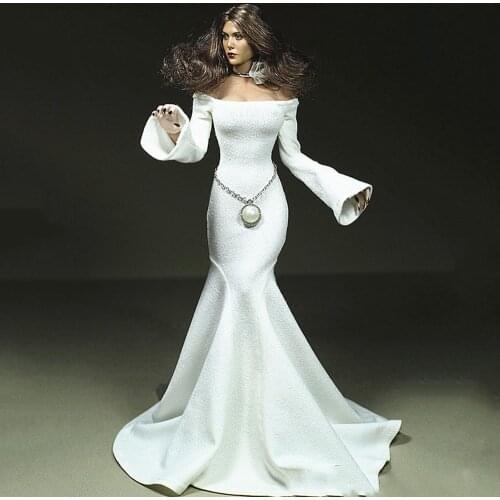 In Stock 1/6 Scale Sexy White Rose Double-sleeved Floor-length Large Long Skirts Dress for 12inch Largest Bust Doll Body Toys