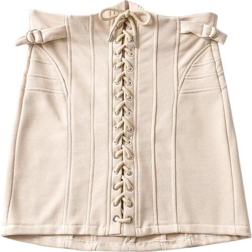 Vintage Lace Up Black Skirt Gothic Punk High Waist Skirt Women Streetwear Bodycon Eyelet Bandage Skirts