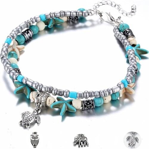 Bohemian Conch Sea Star Beads Beach Turtle Pendant Anklet for Women Fashion Statement Jewelry Accessories Ornament Bracelet