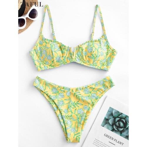 ZAFUL 2021 Floral Print Swimsuit Women Swimwear Underwire Push Up Bikinis Set Sexy Biquini Brazilian Summer Beach Bathing Suit