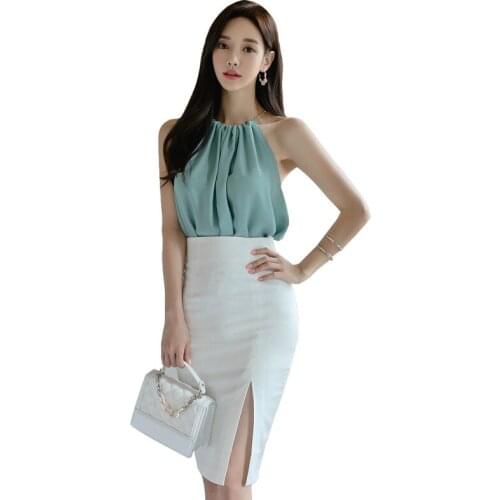 New arrival elegant off shoulder sexy basic t-shirt and pencil skirt high quality work style 2 pieces casual fresh women sets