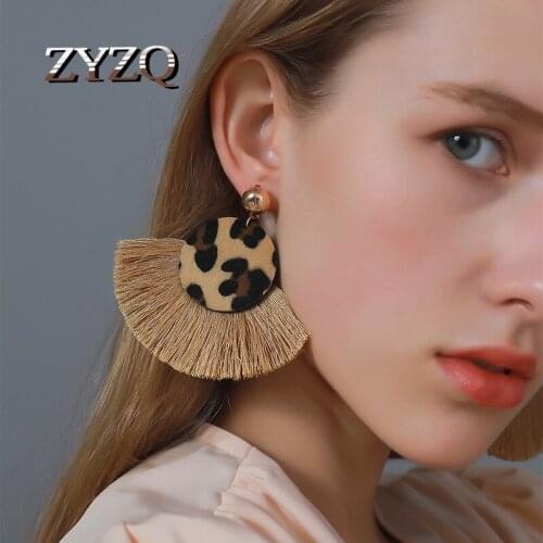 ZYZQ Winter New Earrings For Women Bohemian Retro Leopard Print Tassel Fan-Shaped Earrings Ethnic Wind Campfire Dinner Jewelry