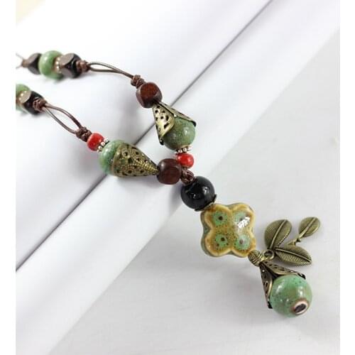 12 Pieces/Lot Ceramic Water Drop Beads Necklaces Feather Natural Stone Charm Statement Choker Bohemia Vintage Women Chains Gifts