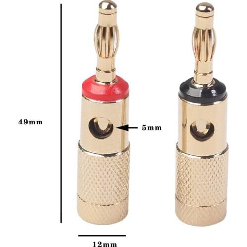2PC/LOT Banana Plug 24K Gold Plated Copper BFA 4mm Banana Connector Male Speaker Plug Black&red 2PCS