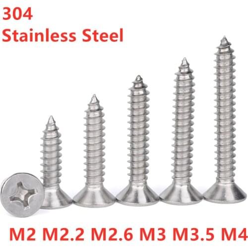 20/50Pcs 304 stainless steel Flat Head Self-tapping Screw M2 M2.2 M2.6 M3 M3.5 M4 Cross Recessed Countersunk Head Tapping Screws