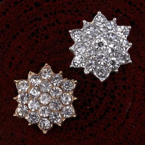 20pcs/lot 18mm 2Colors Artificial Metal Clear Decorative Buttons For Hair Flower Cute Sparkle Alloy Rhinestone Button For Craft