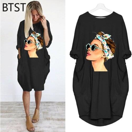 Fashion Girl Cool Print 2021 Long sleeve dress korean fashion summer party dresses casual O neck oversize black dresses