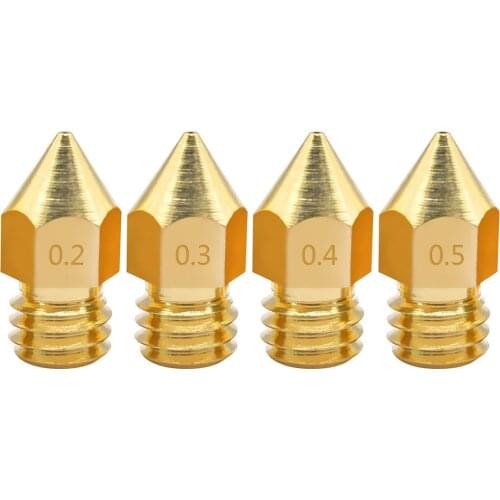 5Pcs 3D Printer Brass Copper Nozzle Mixed Sizes 0.2/0.3/0.4/0.5 Extruder Print Head For 1.75MM MK8 Makerbot