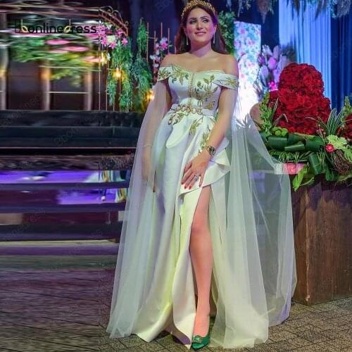 Bbonlinedress Long Dresses For Women Party Wedding Evening 2020 Split Golden Beading Arabic Abaya caftanes dress Plus Size