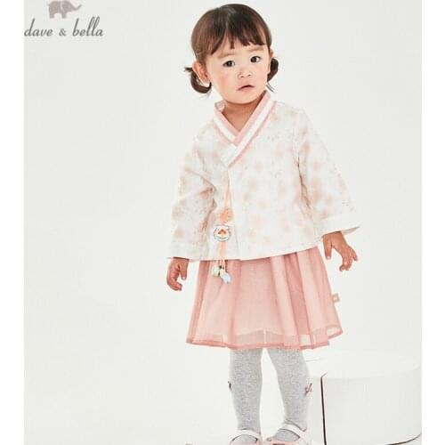 DBM17251 dave bella spring baby girls Chinese style floral clothing sets kids fashion long sleeve sets children 2 pcs suit