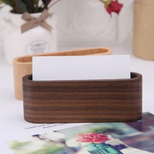 Wooden Table Business Card Display Stand Memo Holder Storage Box Organizer Walnut Beech Wood P9YA