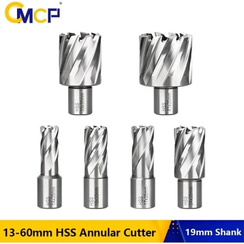 CMCP HSS Annular Cutter 13-60mm Core Drill Bit 19mm Weldon Shank Hollow Drill Bit Hole Saw Cutter For Metal Cutter Tool