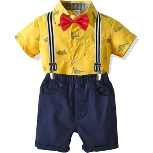 Kids Set Summer Boy Toddle Boy Clothes Dinosaur Print Kids Clothes Shirt+Shorts Pants Gentleman Party Kids Outfit Suit Costume