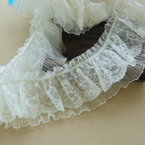 1M High Quality Elastic Lace Fabric 12cm Craft Supplies Pleated White Lace Ribbon Lace Guipure Sewing Accessories dentelle K38