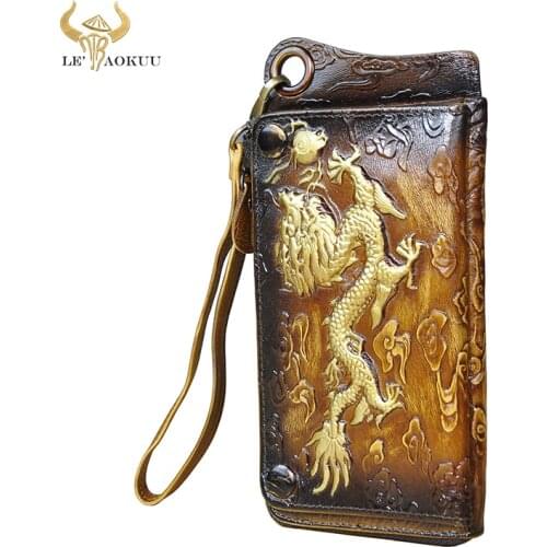 Hot Sale Unisex Fashion Organizer Quality Leather Design Emboss Chain Zipper Pocket Snap Wallet Purse Clutch Phone Sleeve ck001