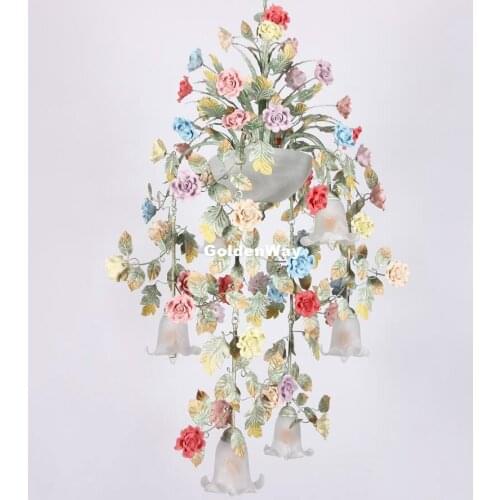 Decora Art Floral Chandelier lamp Lustre Light 7L/10L Colorful Rose Pendant Chandelier Light Fixture E14 LED AC Home Decoration