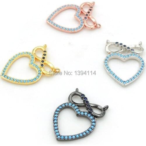 22*14*2mm Micro Pave Kallaite&Blue CZ Eight Heart Charms Fit For Making DIY Necklaces Jewelry