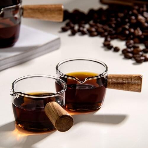 Mini Milk Cup Thickened Glass with Wooden Handle Espresso Cup Restaurant Coffee Shop Tool Accessories Breakfast Honey Jam Cup