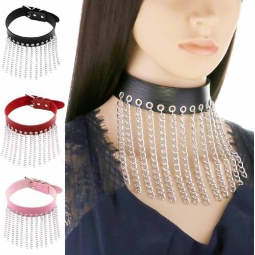 Multilayer Long Tassel Choker Punk Collar Goth Necklace Women Men Fashion Vegan Leather Harajuku Gothic Jewelry Halloween