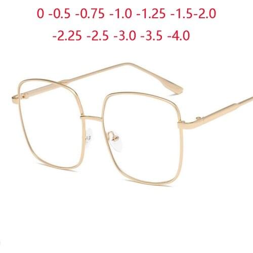Metal Square Nearsighted Glasses Women Men Retro Oversized Myopia Spectacles Prescription Eyeglasses 0 -0.5 -0.75 To -4.0