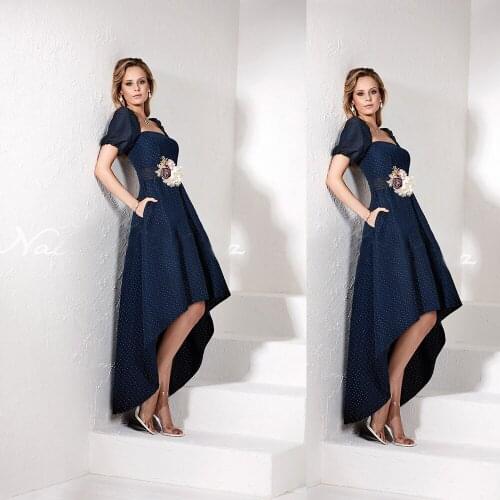 Fashion Mother of the Bride Dresses Capped Sleeves Lace Dot Evening Gowns Custom Made HI-Lo Formal Wedding Guest Dress